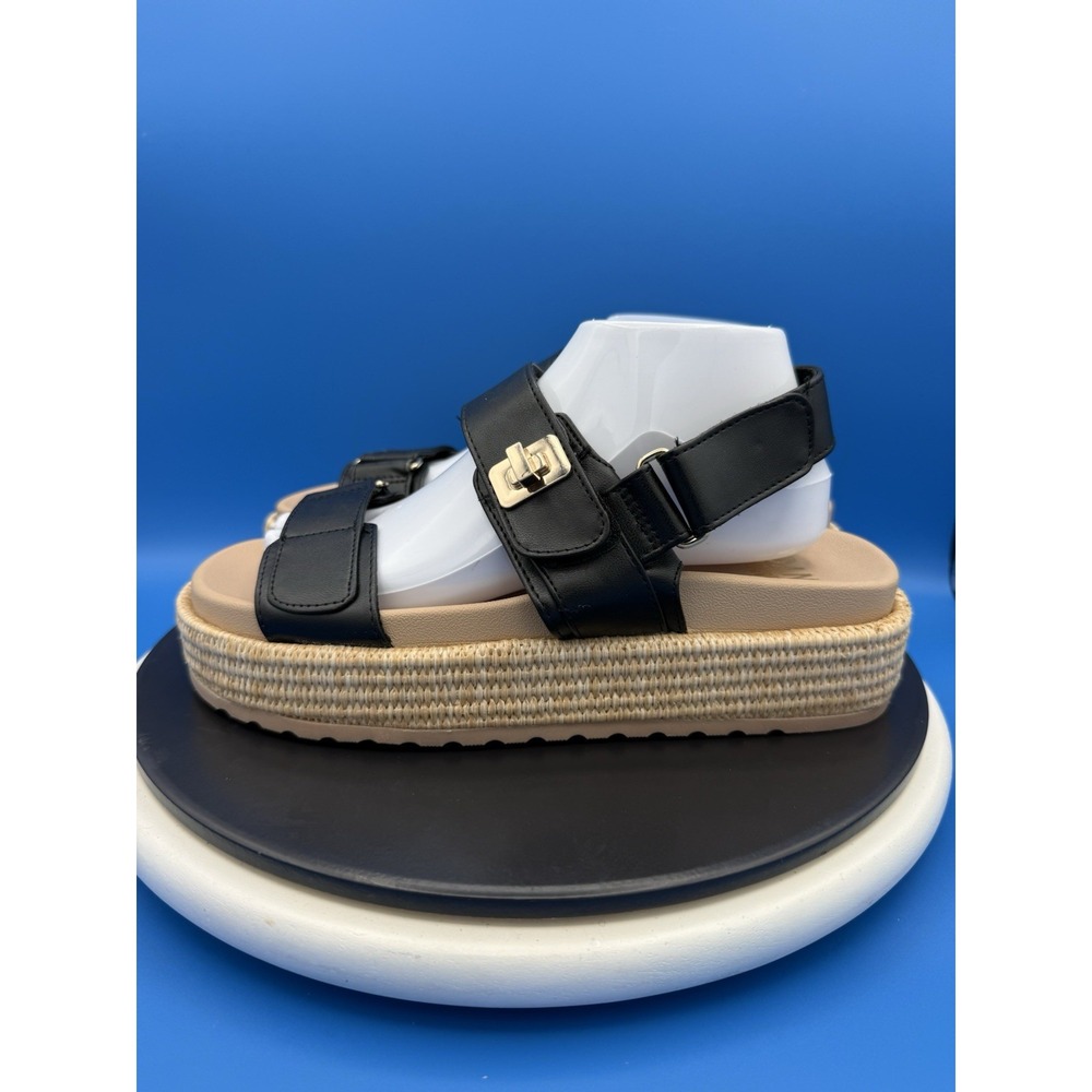 Madden NYC Womens Size 9 Raffia Black Espadrille Platform Wedge Sandals Boho